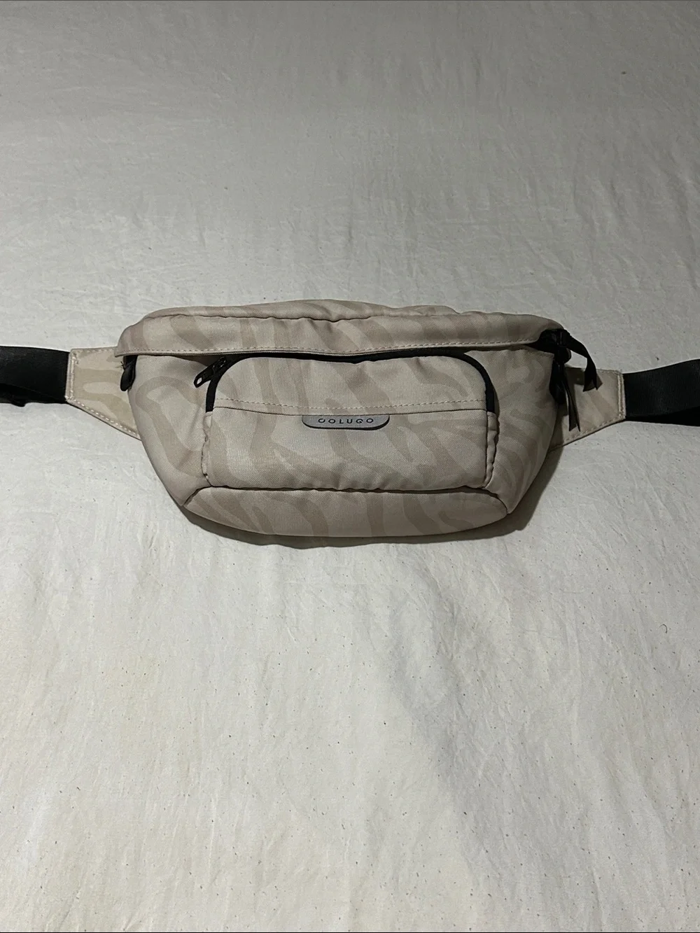 Neutral Zebra-Print Waist Bag with Front Pocket
